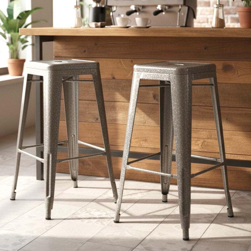 2 Pack Gray Tolix Bar Stools, Industrial Style Seating for Lofts or Kitchen Corners
