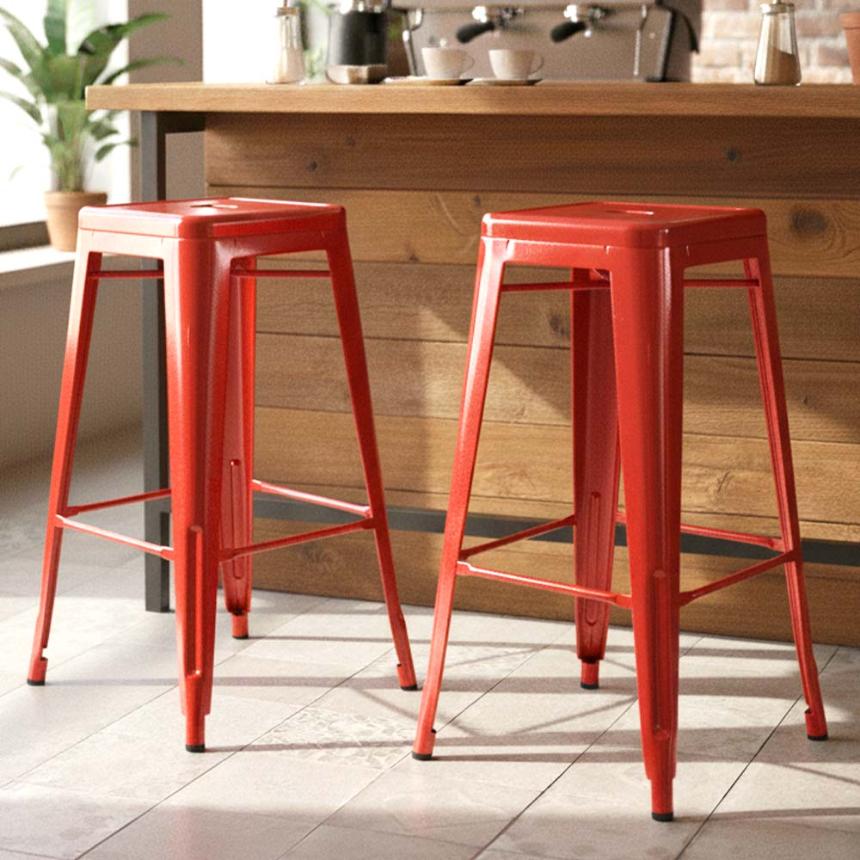 2 Pack Red Tolix Bar Stools, Retro Accent Chairs for Kitchen Islands or Party Areas