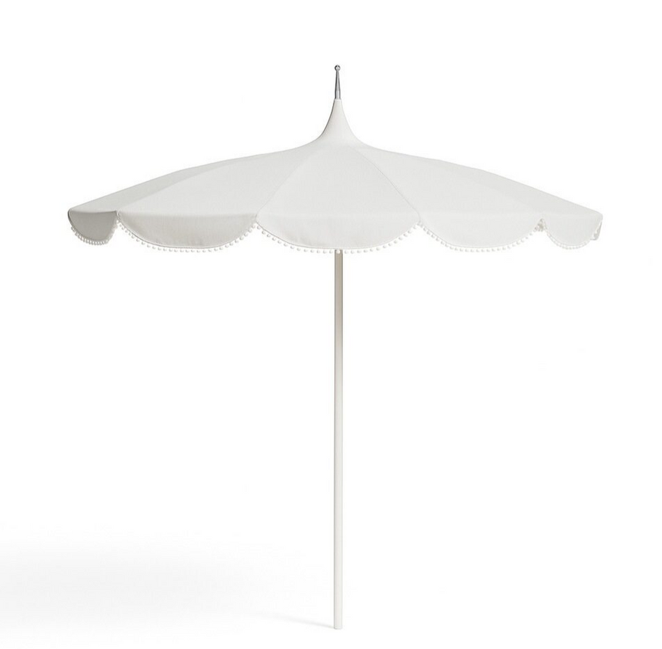 8.5' Patio California Umbrella Pagoda Series with Sunbrella Fabric and White Aluminum Pole for Backyard Relaxation and Patio Shade, White