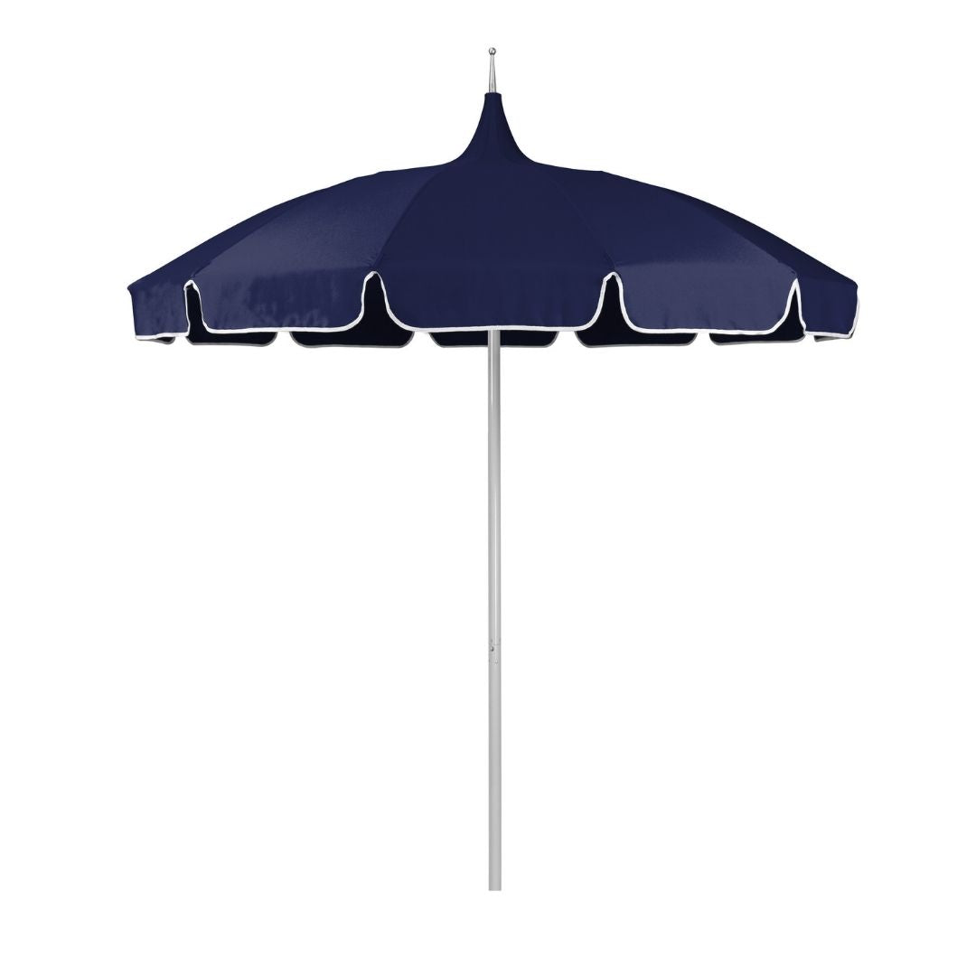 8.5' Patio California Umbrella Pagoda Series with Sunbrella Fabric and White Aluminum Pole for Deck Seating and Backyard Shade, Navy Blue, Image 2