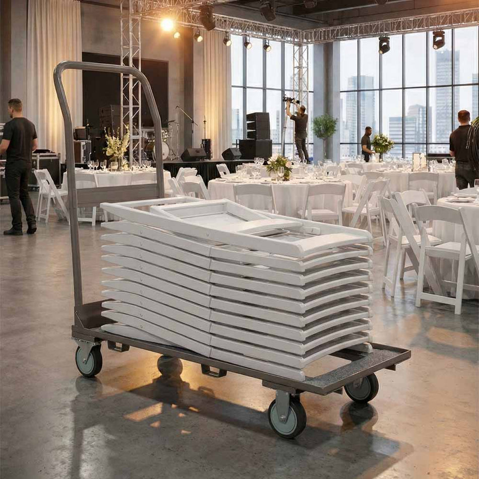 Heavy Duty Folding Chair Cart Steel Frame with Locking Wheels and Safety Strap