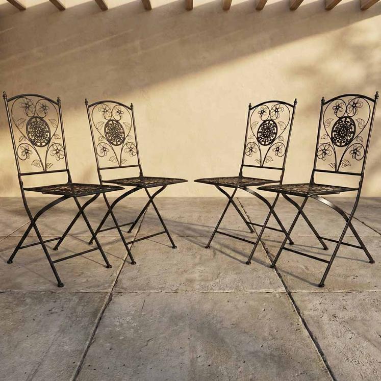 4 Pack Rustic Matte Black Barcelona Bistro Folding Chair for Outdoor Patio and Dining