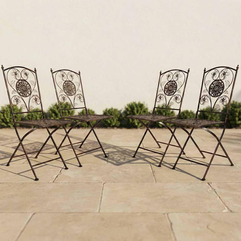 4 Pack Distressed Bronze Barcelona Bistro Folding Chair for Outdoor Patio and Dining