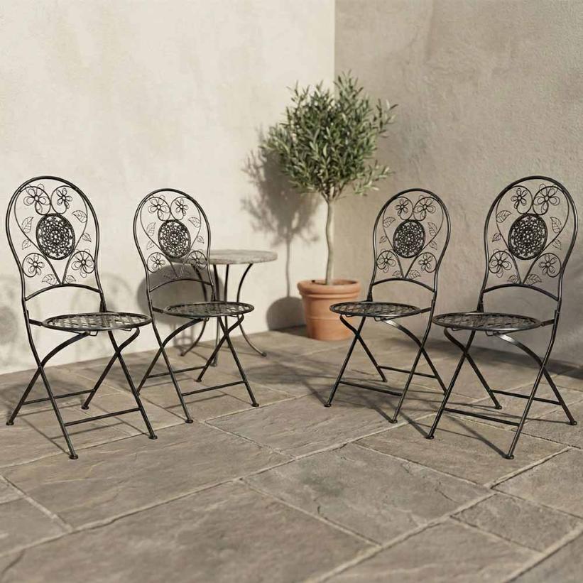 4 Pack Black Barcelona Bistro Chair with Round Seat and Stackable Metal Frame for Indoor and Patio Use
