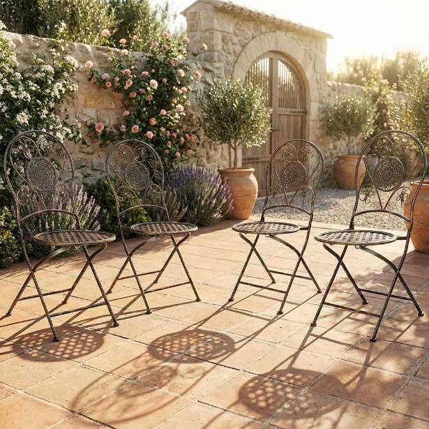 4 Pack Copper Gold Brushed Barcelona Bistro Chair Round Seat for Outdoor Patio Use