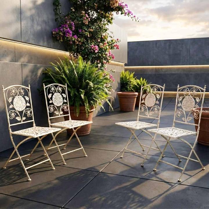4 Pack Antique White Barcelona Bistro Folding Chair for Patio and Outdoor Seating