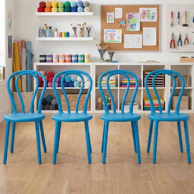 4 Pack Kids Sky Blue Resin Bentwood Festive Chair for Bedrooms and Playrooms
