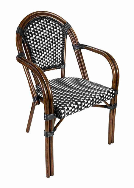 2 Pack Black and White French Bistro Patio Dining Chair with Arms, Stylish Seating for Kitchens and Patios, Image 2