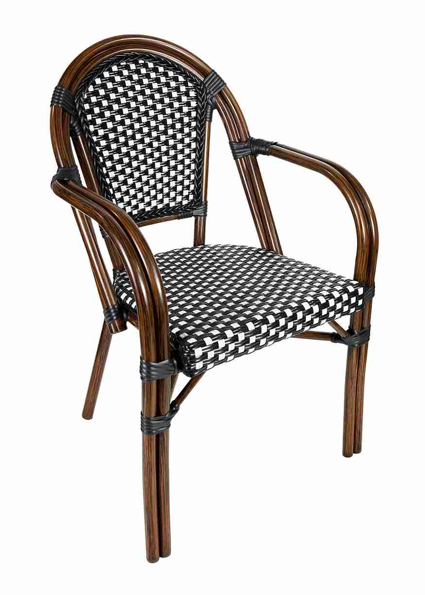 2 Pack Black and White French Bistro Patio Dining Chair with Arms, Stylish Seating for Kitchens and Patios