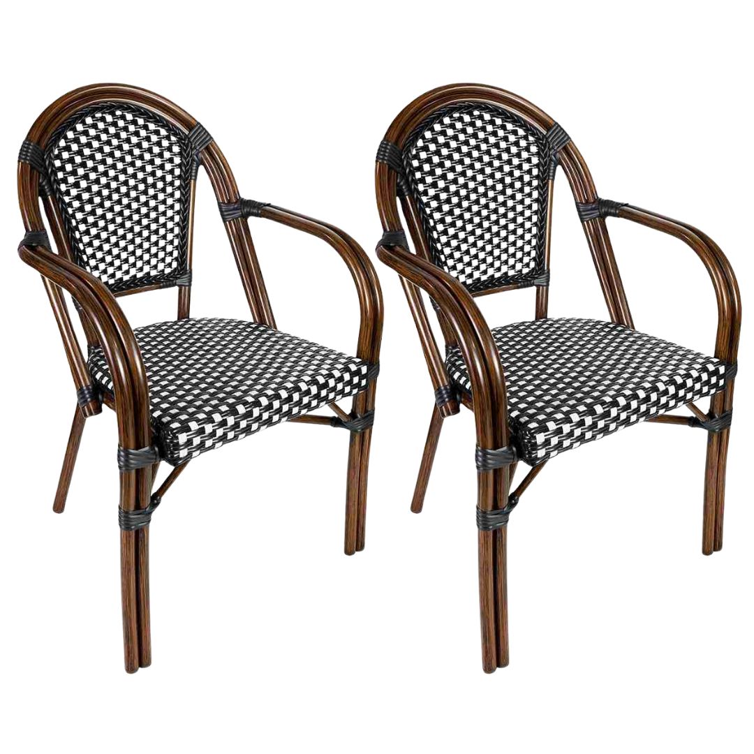 2 Pack Black and White French Bistro Patio Dining Chair with Arms, Stylish Seating for Kitchens and Patios, Image 3