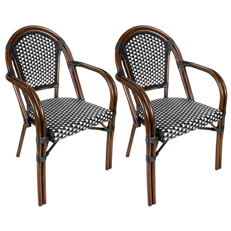 2 Pack Black and White French Bistro Patio Dining Chair with Arms, Stylish Seating for Kitchens and Patios, Image 3