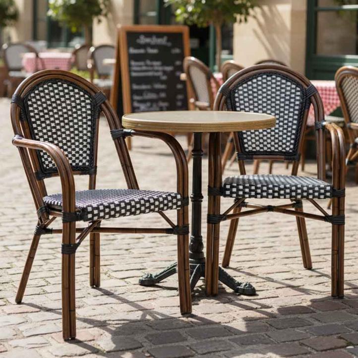 2 Pack Black and White French Bistro Patio Dining Chair with Arms, Stylish Seating for Kitchens and Patios