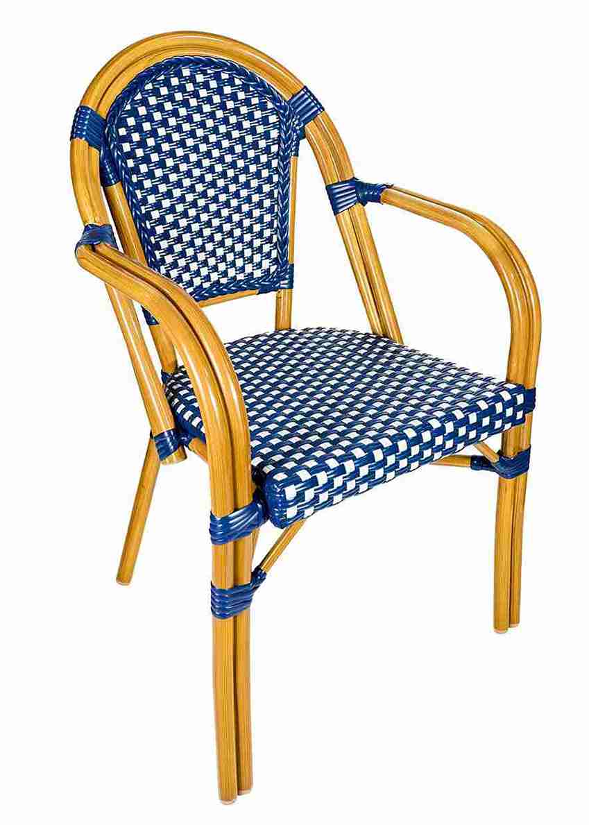 2 Pack Blue and White French Bistro Patio Dining Chair with Arms, Elegant Woven Seating for Sunrooms or Breakfast Nooks