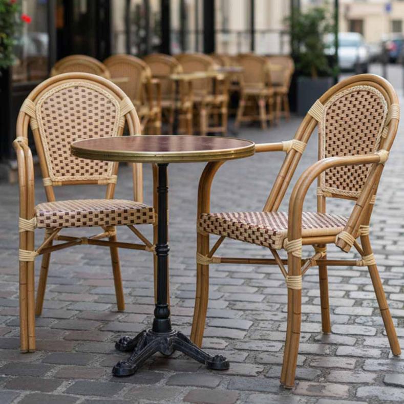 2 Pack Beige and Maroon French Bistro Patio Dining Chair with Arms, Cozy Bistro Seating for Indoor Dining Corners or Covered Porches