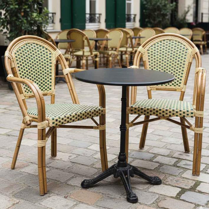 2 Pack Beige and Green French Bistro Patio Dining Chair with Arms, Charming Wicker Seating for Garden Rooms or Kitchen Islands