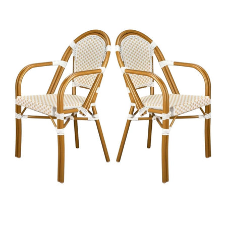 2 Pack White and Beige French Bistro Patio Dining Chair with Arms, Light and Airy Seating for Patios or Coffee Corners, Image 3