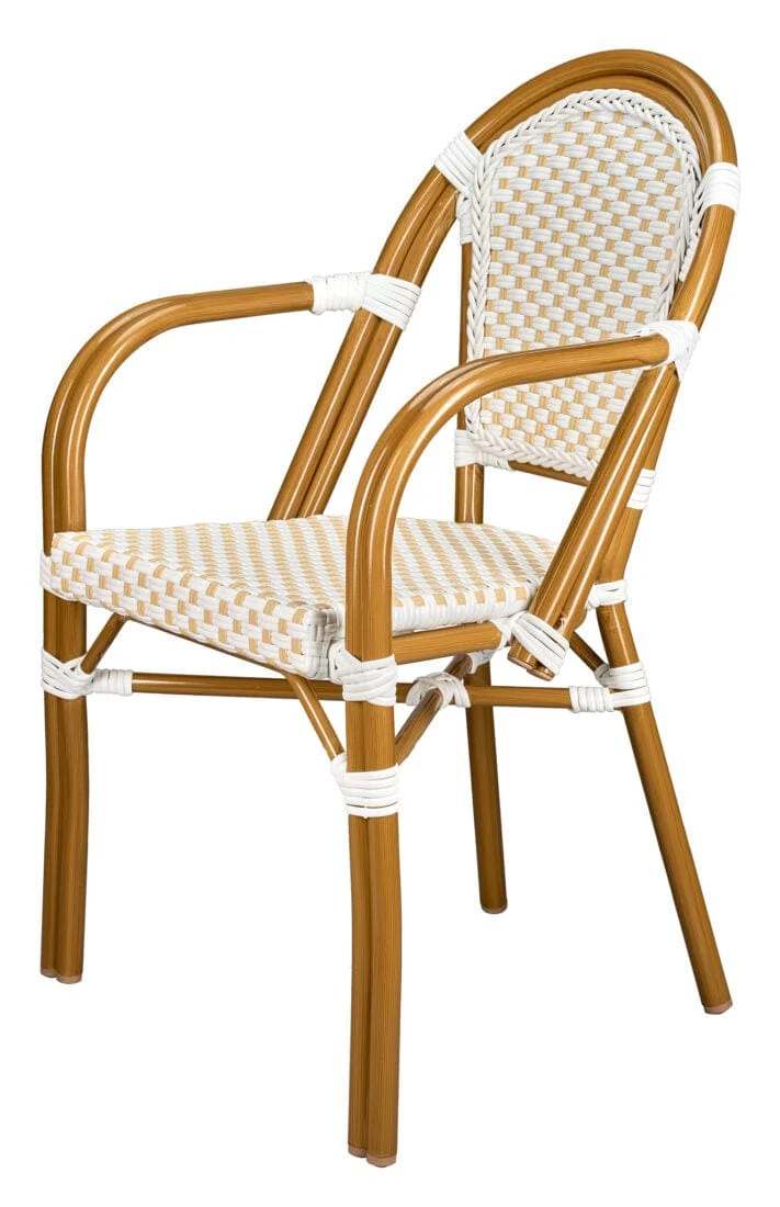 2 Pack White and Beige French Bistro Patio Dining Chair with Arms, Light and Airy Seating for Patios or Coffee Corners, Image 4