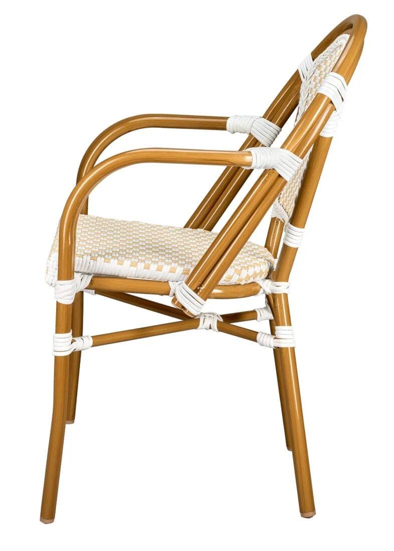 2 Pack White and Beige French Bistro Patio Dining Chair with Arms, Light and Airy Seating for Patios or Coffee Corners, Image 5