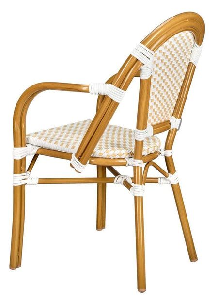 2 Pack White and Beige French Bistro Patio Dining Chair with Arms, Light and Airy Seating for Patios or Coffee Corners, Image 6