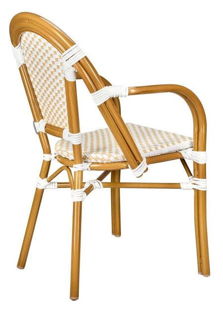 2 Pack White and Beige French Bistro Patio Dining Chair with Arms, Light and Airy Seating for Patios or Coffee Corners, Image 8