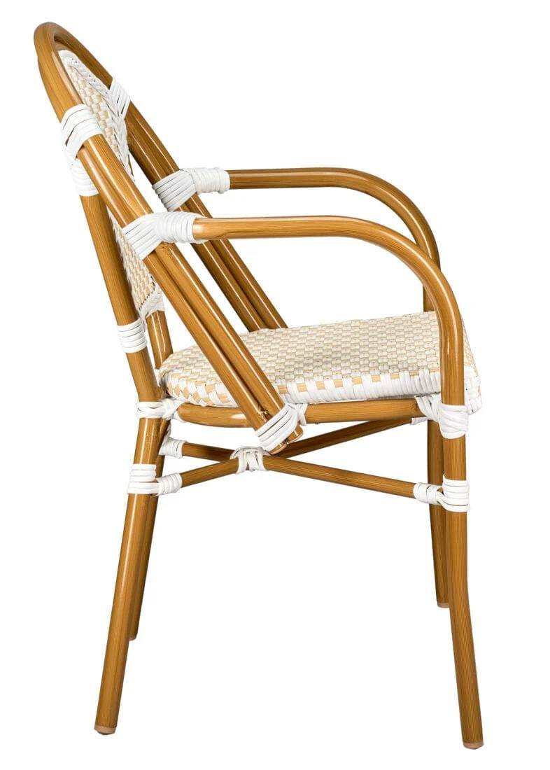2 Pack White and Beige French Bistro Patio Dining Chair with Arms, Light and Airy Seating for Patios or Coffee Corners, Image 9