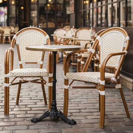 2 Pack White and Beige French Bistro Patio Dining Chair with Arms, Light and Airy Seating for Patios or Coffee Corners, Image 1