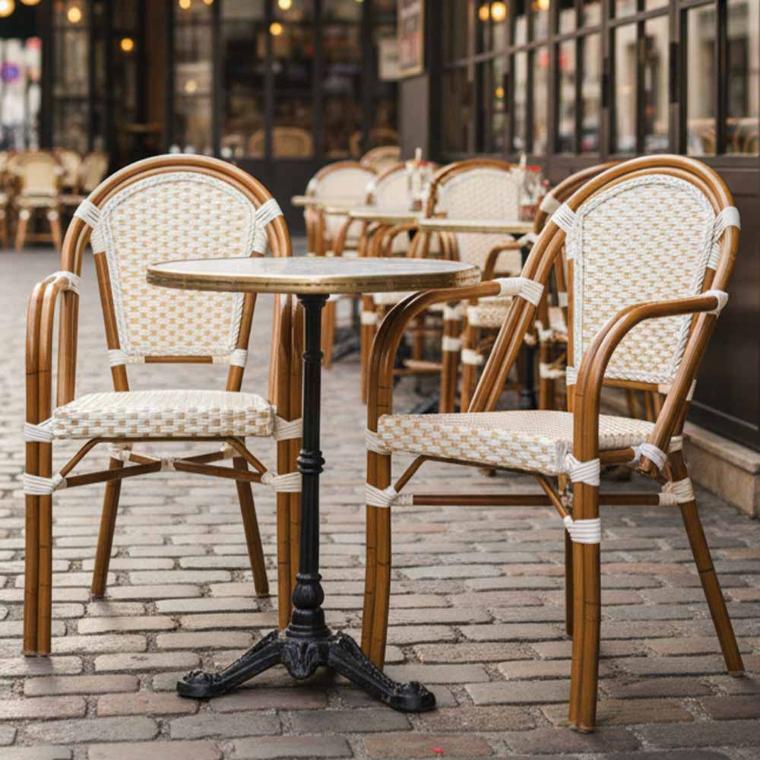 2 Pack White and Beige French Bistro Patio Dining Chair with Arms, Light and Airy Seating for Patios or Coffee Corners