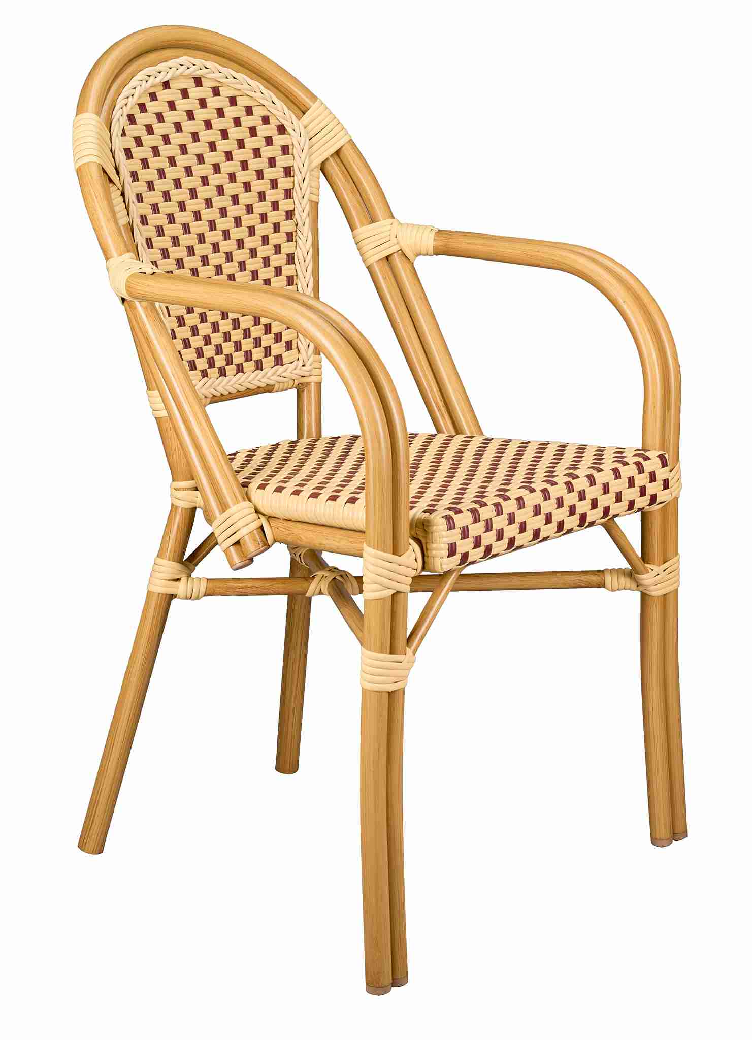 2 Pack Beige and Maroon French Bistro Patio Dining Chair with Arms, Rustic Bistro Look for Patio Brunches or Sunlit Dining Rooms, Image 2
