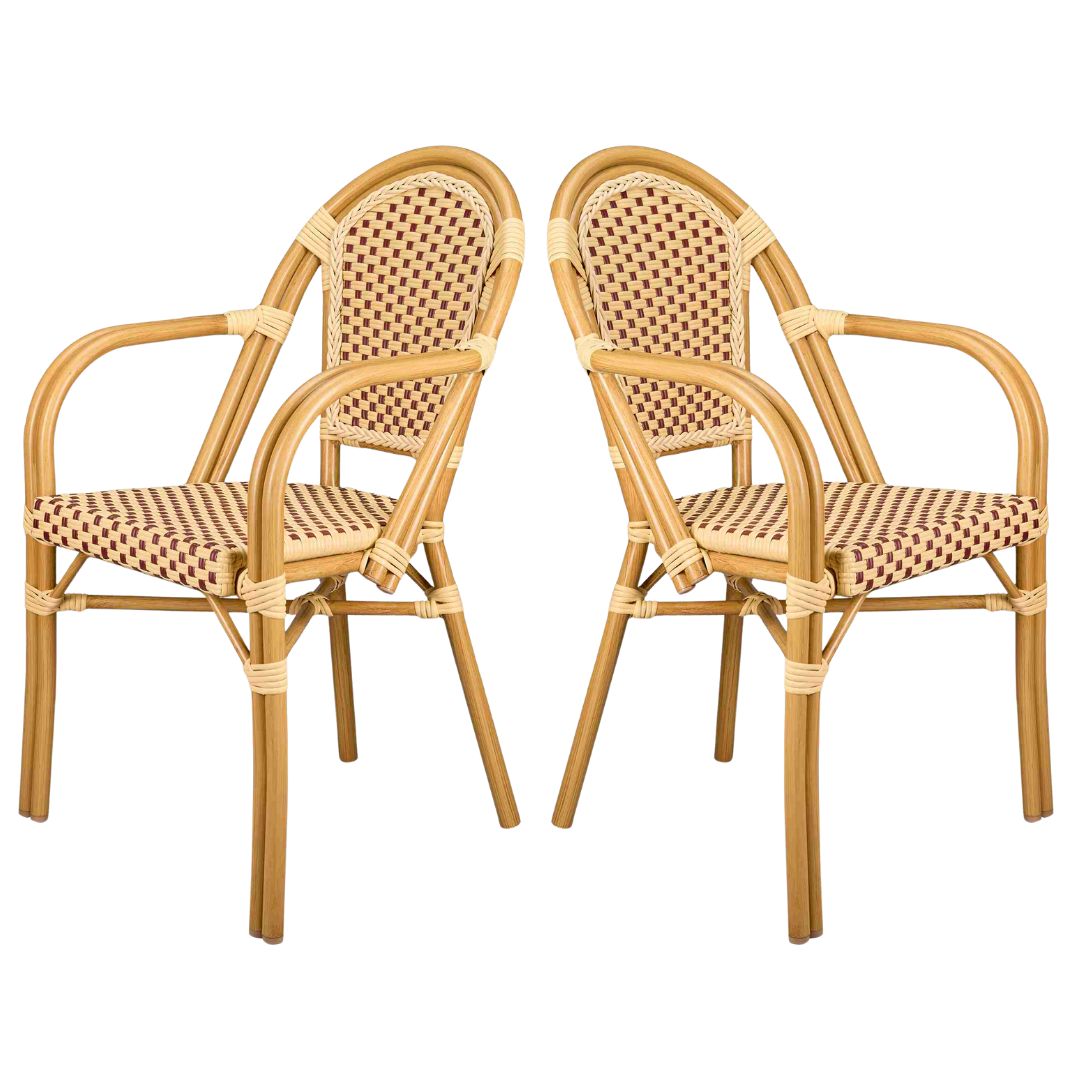 2 Pack Beige and Maroon French Bistro Patio Dining Chair with Arms, Rustic Bistro Look for Patio Brunches or Sunlit Dining Rooms, Image 3