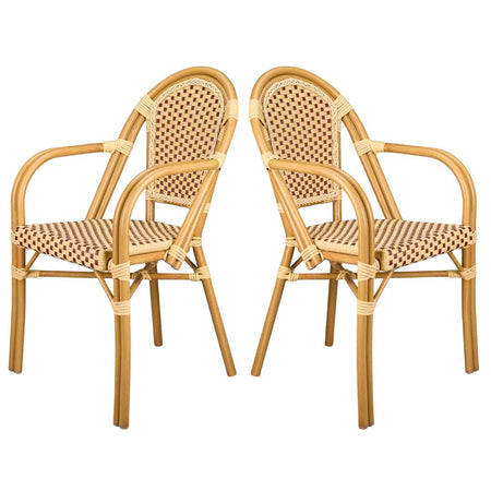 2 Pack Beige and Maroon French Bistro Patio Dining Chair with Arms, Rustic Bistro Look for Patio Brunches or Sunlit Dining Rooms, Image 3
