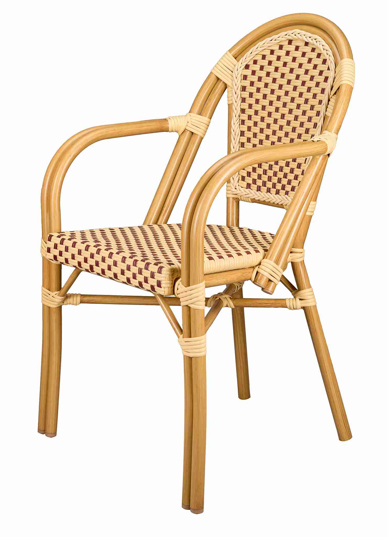 2 Pack Beige and Maroon French Bistro Patio Dining Chair with Arms, Rustic Bistro Look for Patio Brunches or Sunlit Dining Rooms, Image 4