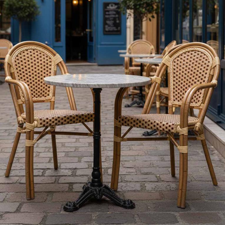 2 Pack Beige and Maroon French Bistro Patio Dining Chair with Arms, Rustic Bistro Look for Patio Brunches or Sunlit Dining Rooms, Image 1