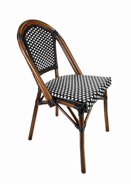 French Bistro 48x36" Table with Glass Top and 4 Chairs Set, Black and White, Image 3