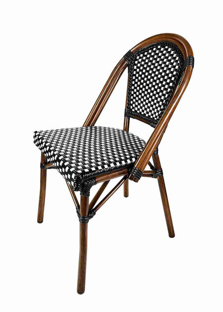 French Bistro 48x36" Table with Glass Top and 4 Chairs Set, Black and White, Image 4