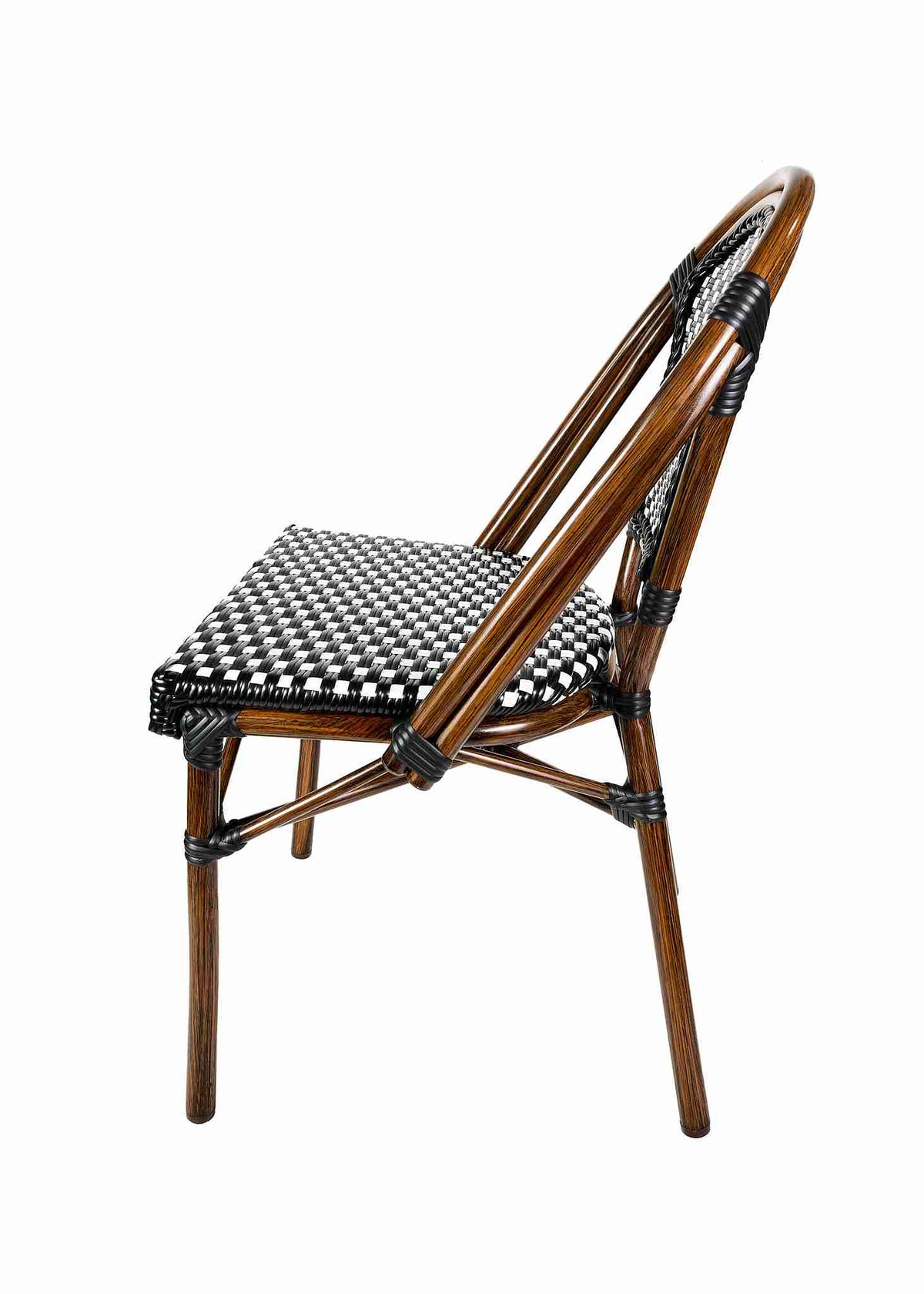 French Bistro 48x36" Table with Glass Top and 4 Chairs Set, Black and White, Image 5