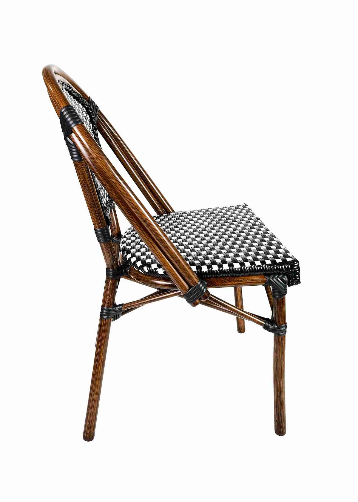 French Bistro 48x36" Table with Glass Top and 4 Chairs Set, Black and White, Image 9