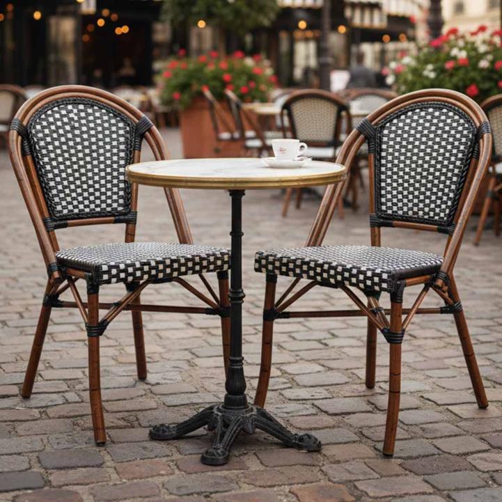 2 Pack Black on White French Bistro Patio Dining Chair, Classic Indoor Bistro Seating for Kitchens and Compact Dining Spaces