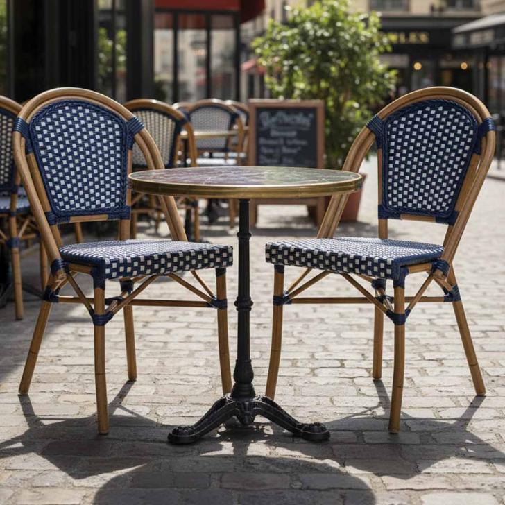 2 Pack Blue and White French Bistro Patio Dining Chair, Elegant Woven Chairs for Outdoor Dining or Apartment Balconies