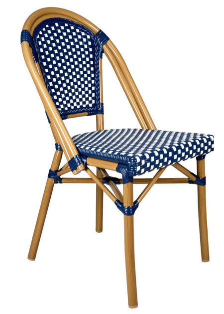 French Bistro 40" Table with Glass Top and 4 Chairs Set, Blue and White, Image 3