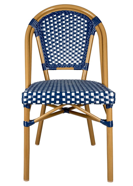 French Bistro 48x36" Table with Glass Top and 4 Chairs Set, Blue and White, Image 4