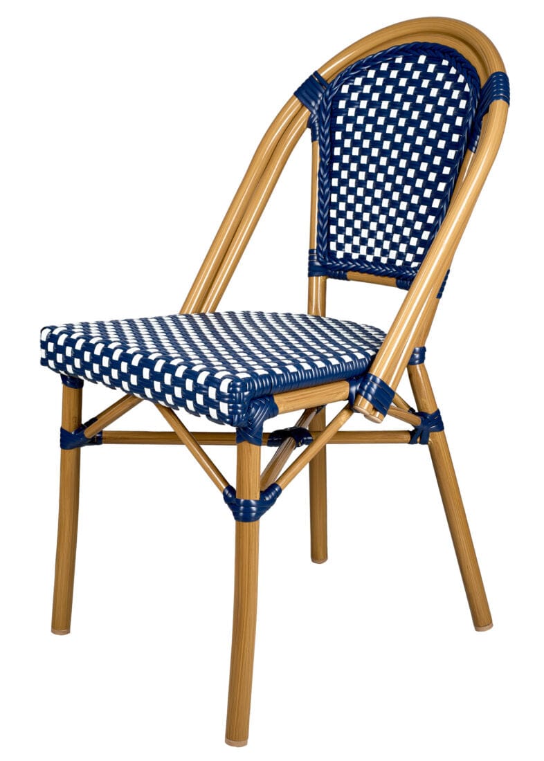 French Bistro 48x36" Table with Glass Top and 4 Chairs Set, Blue and White, Image 5