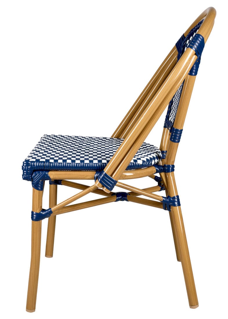 French Bistro 40" Table with Glass Top and 4 Chairs Set, Blue and White, Image 6