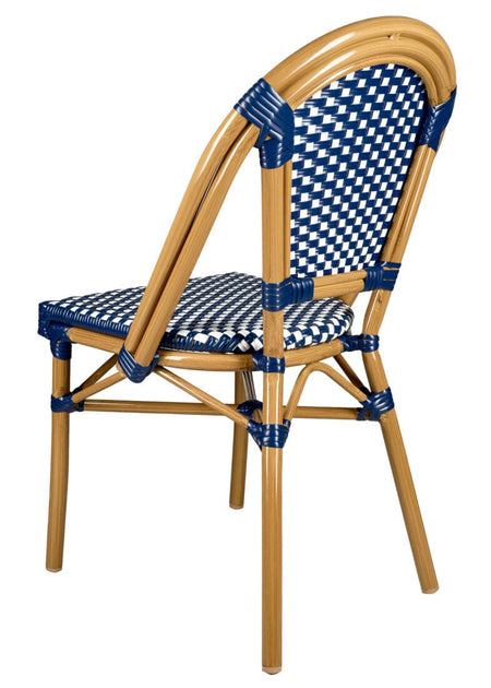French Bistro 48x36" Table with Glass Top and 4 Chairs Set, Blue and White, Image 7