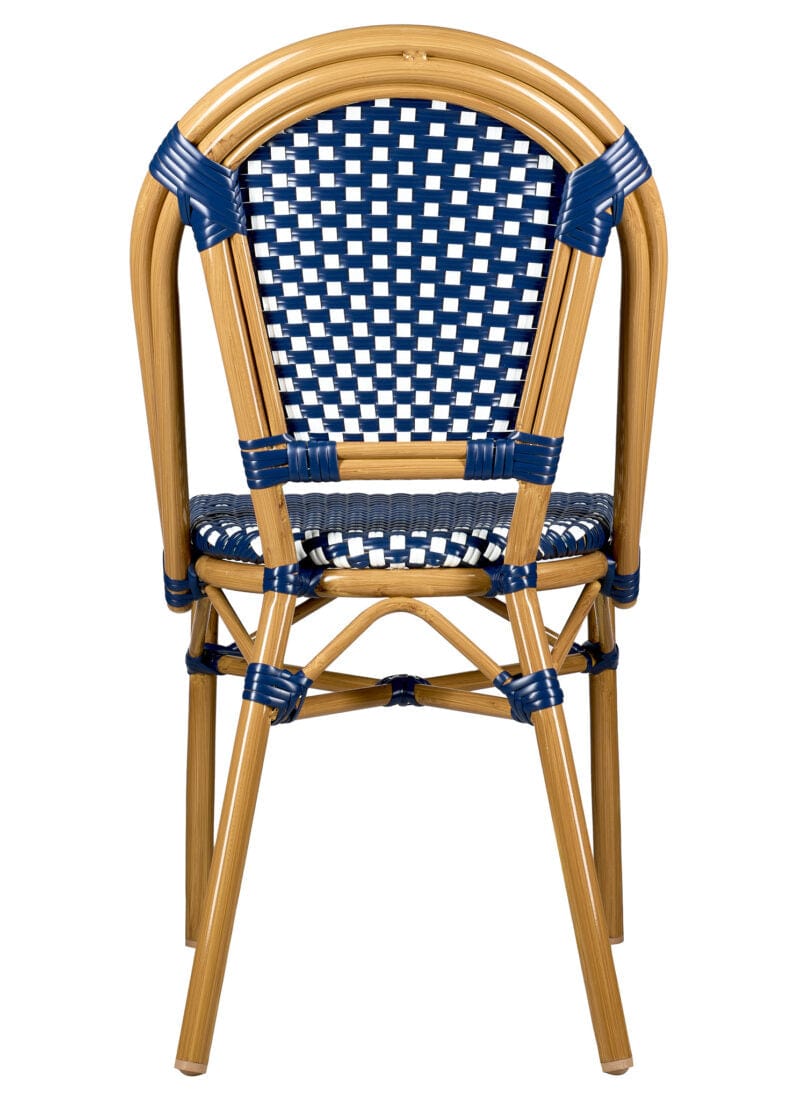 French Bistro 48x36" Table with Glass Top and 4 Chairs Set, Blue and White, Image 8