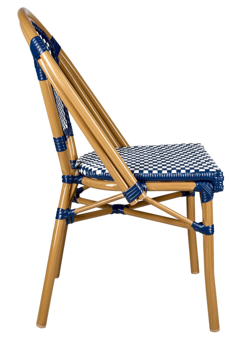 French Bistro 48x36" Table with Glass Top and 4 Chairs Set, Blue and White, Image 10