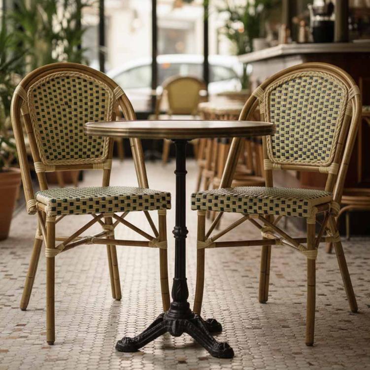 2 Pack Beige and Green French Bistro Patio Dining Chair, Cozy Cottage Seating for Rustic Kitchens or Garden Rooms