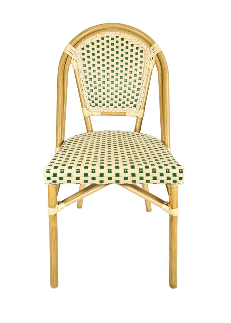French Bistro 48x36" Table with Glass Top and 4 Chairs Set, Beige and Green, Image 4
