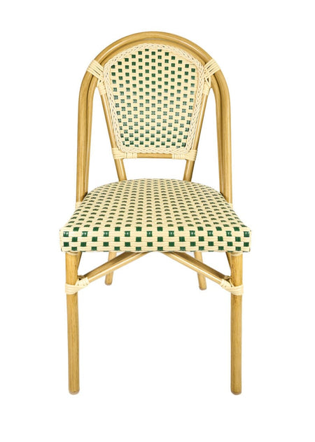 French Bistro 48x36" Table with Glass Top and 4 Chairs Set, Beige and Green, Image 4