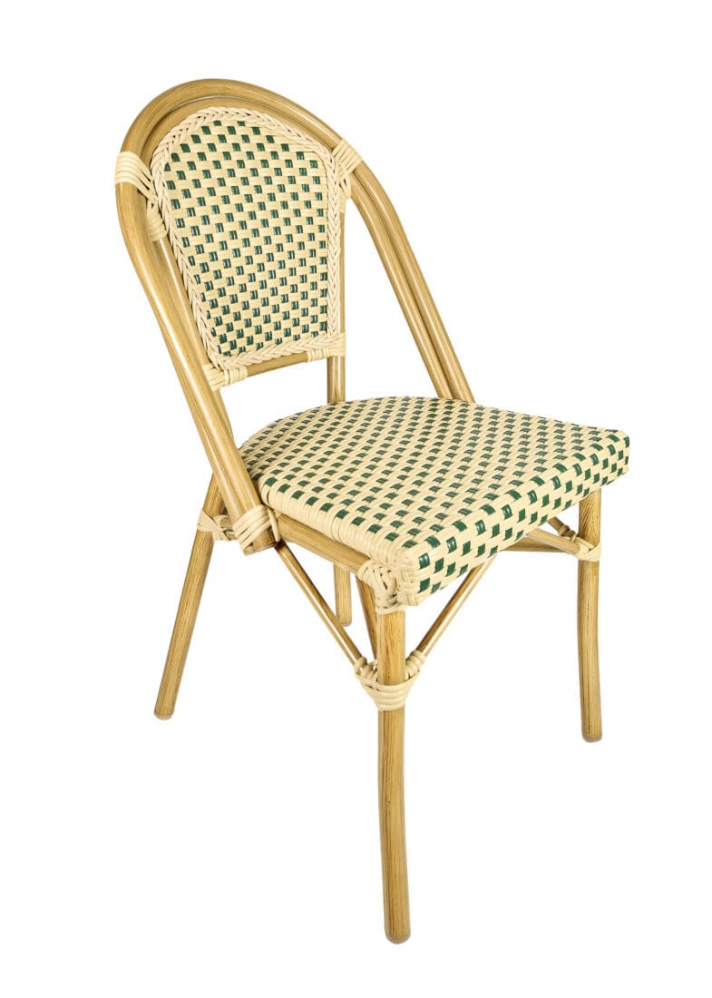 French Bistro 48x36" Table with Glass Top and 4 Chairs Set, Beige and Green, Image 3
