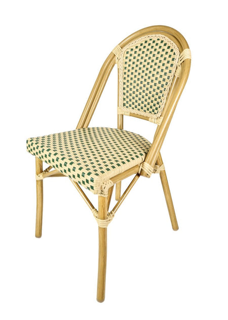 French Bistro 48x36" Table with Glass Top and 4 Chairs Set, Beige and Green, Image 5